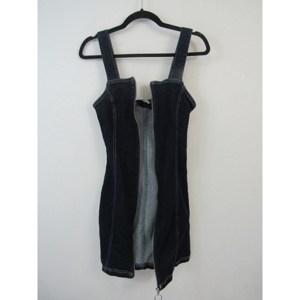 Topshop US 4 Stretch Denim Zip Dress Washed Black Y2K Mini Dress Tank - Picture 4 of 5